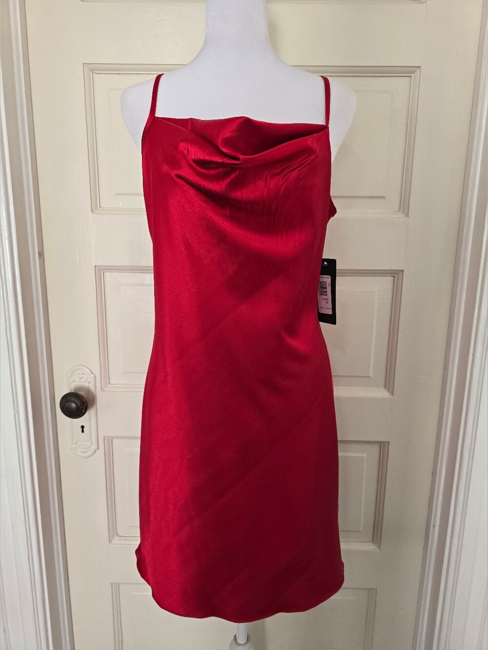 NEW Bebe Red Satin Cowl Neck Slip Dress